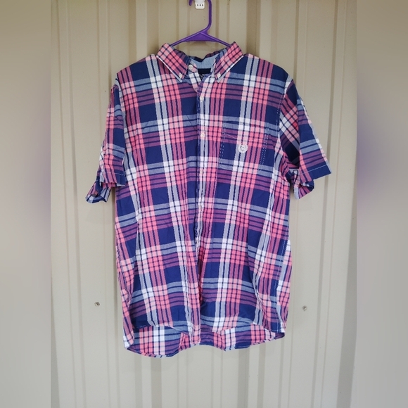 Men's Chaps Plaid Button Down Shirt Size Large Preppy Short Sleeves - Picture 1 of 3